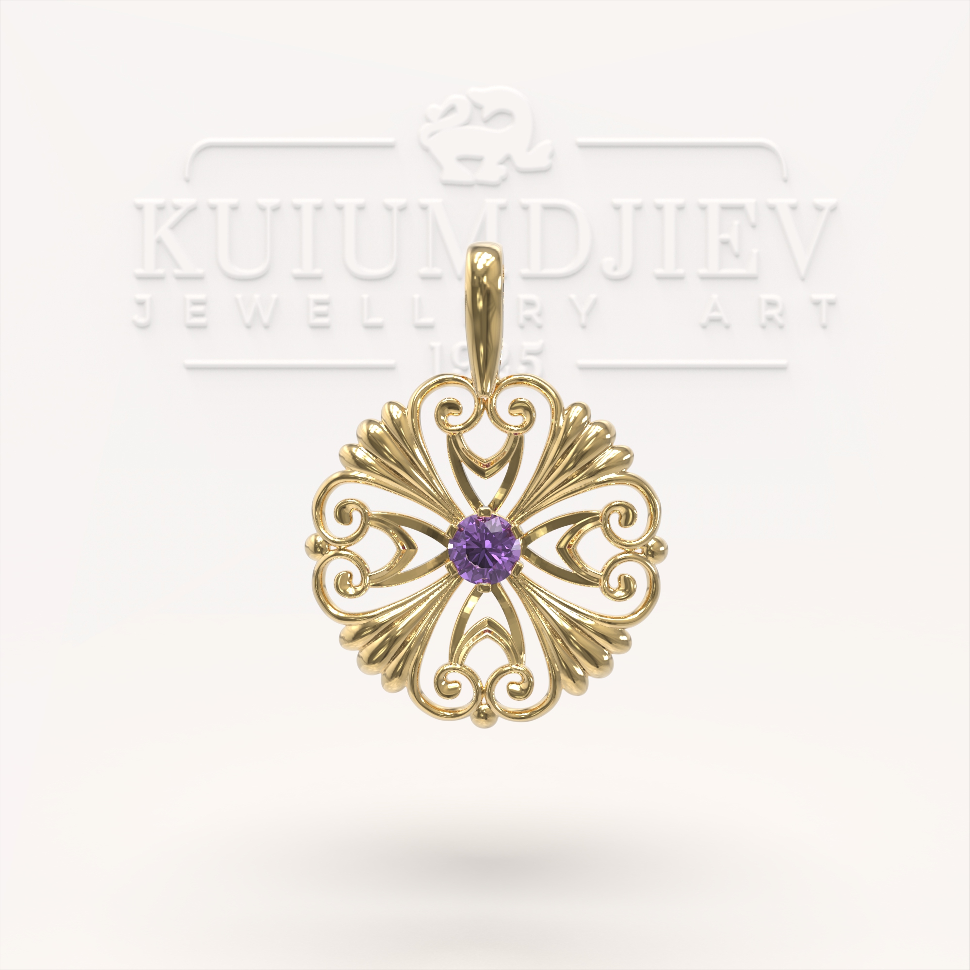 Gold clover pendant with a stone