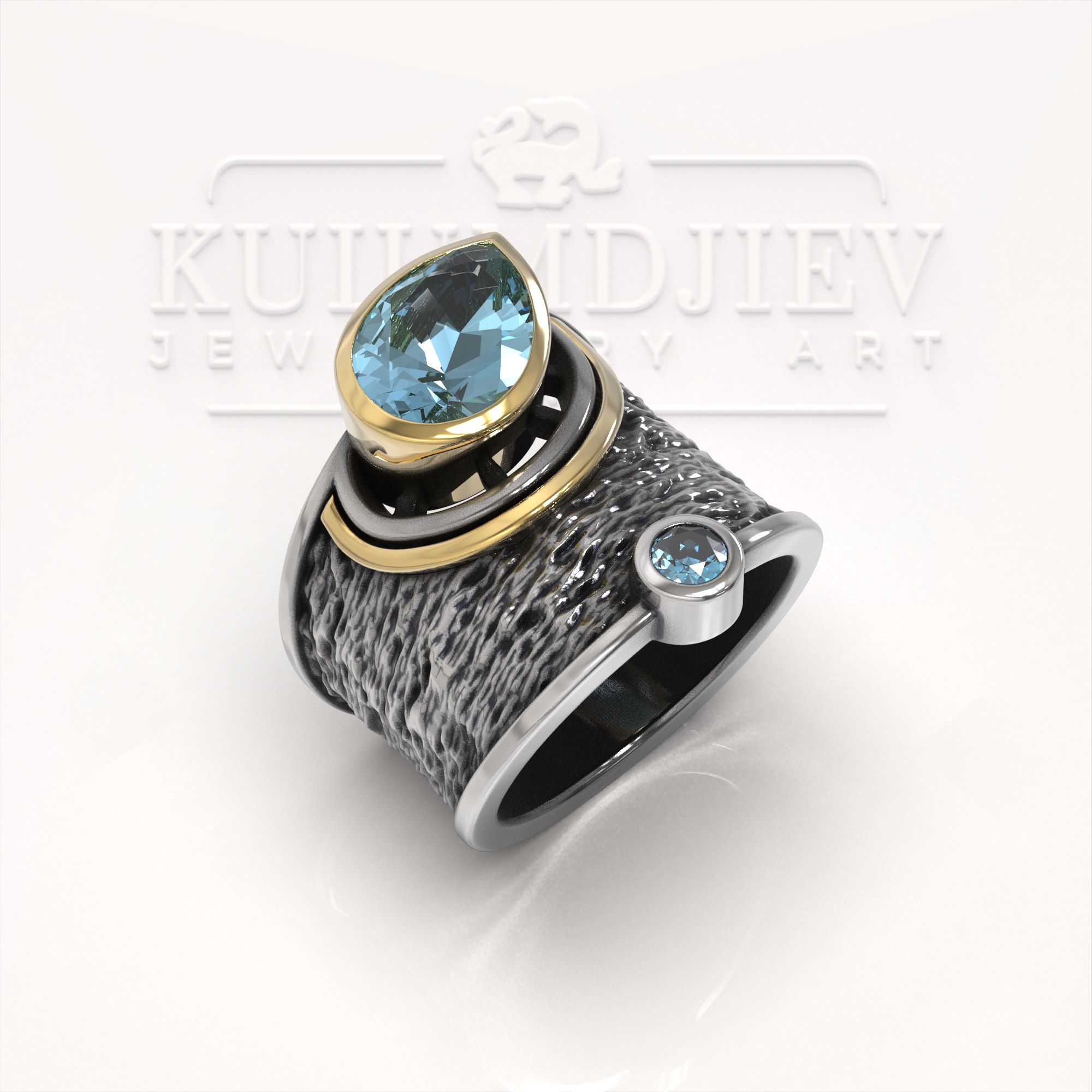 Дамски пръстен в комбинация от сребо и жълто злато  - индивидуална поръчка