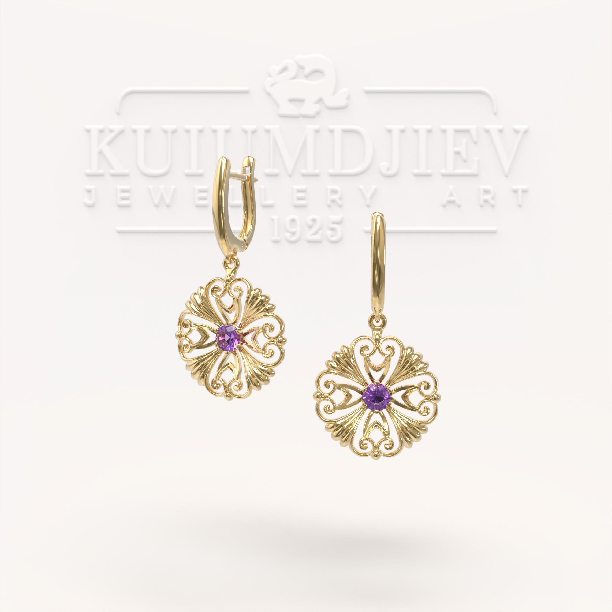 Gold clover earrings with stone