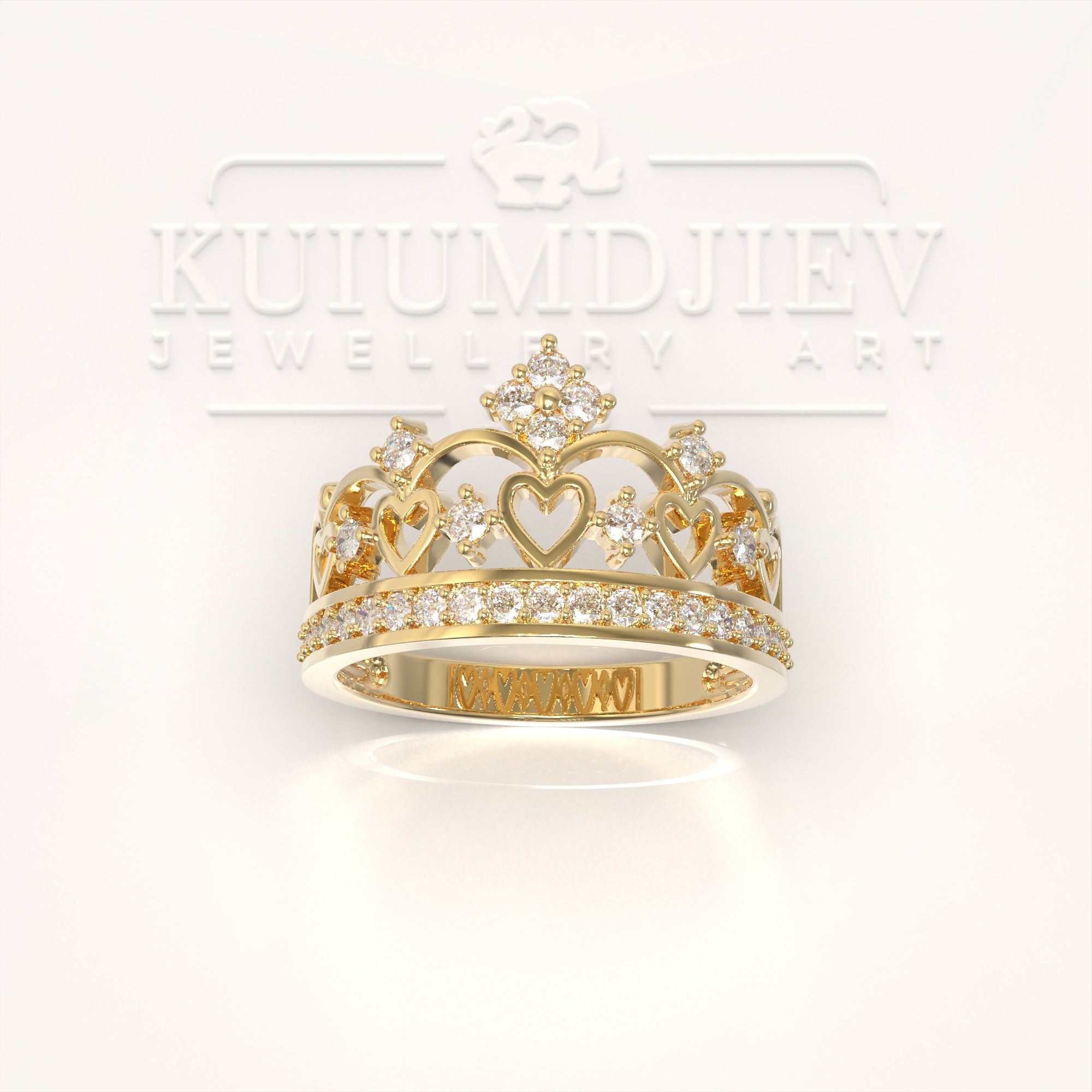 Златен пръстен Корона с циркони | Kuiumdjiev Jewellery Art | Бижутерия Куюмджиев 1925 Златен пръстен Корона с циркони