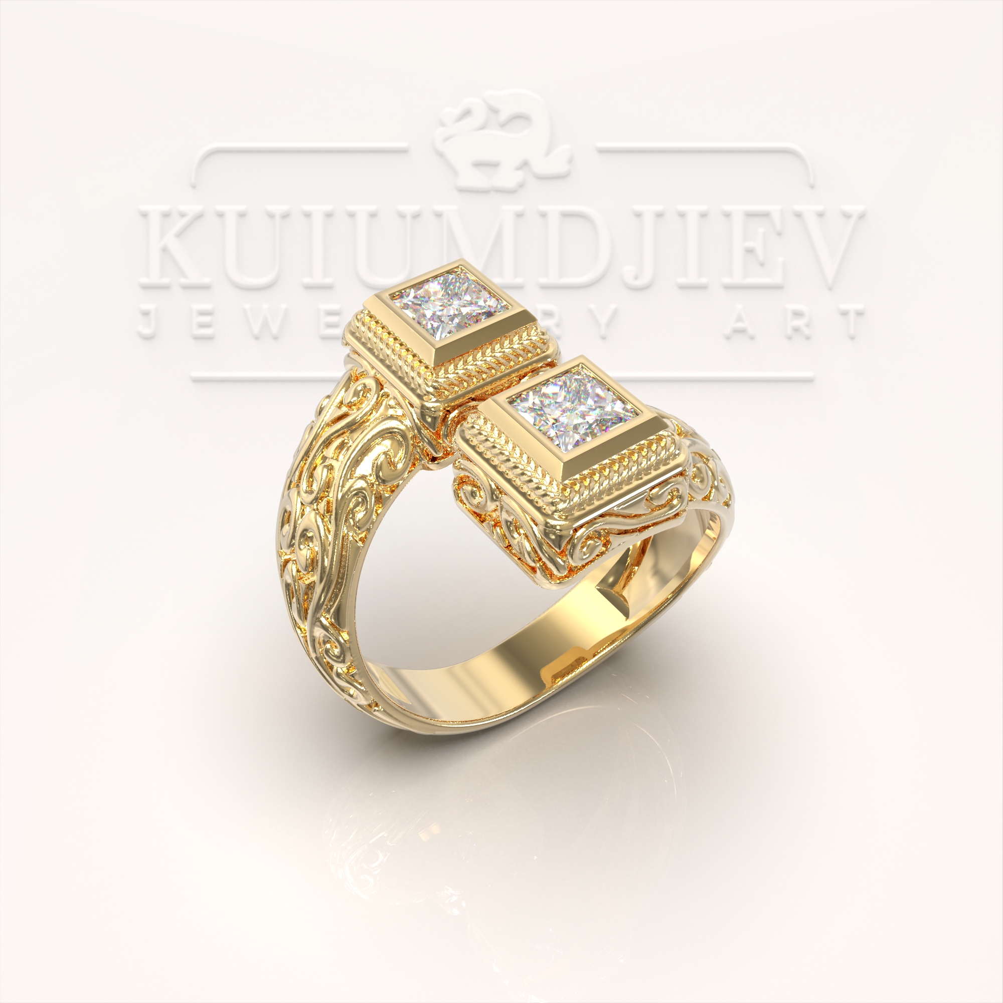 Пръстен с отворена халка и камъни | Kuiumdjiev Jewellery Art | Бижутерия Куюмджиев 1925 Пръстен с отворена халка и камъни