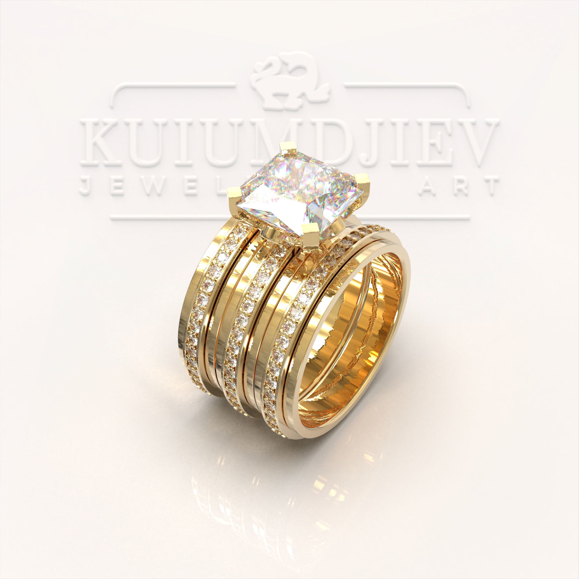 Златен пръстен с мойсанит и брилянти - индивидуална поръчка | Kuiumdjiev Jewellery Art | Бижутерия Куюмджиев 1925 Златен пръстен с мойсанит и брилянти - индивидуална поръчка