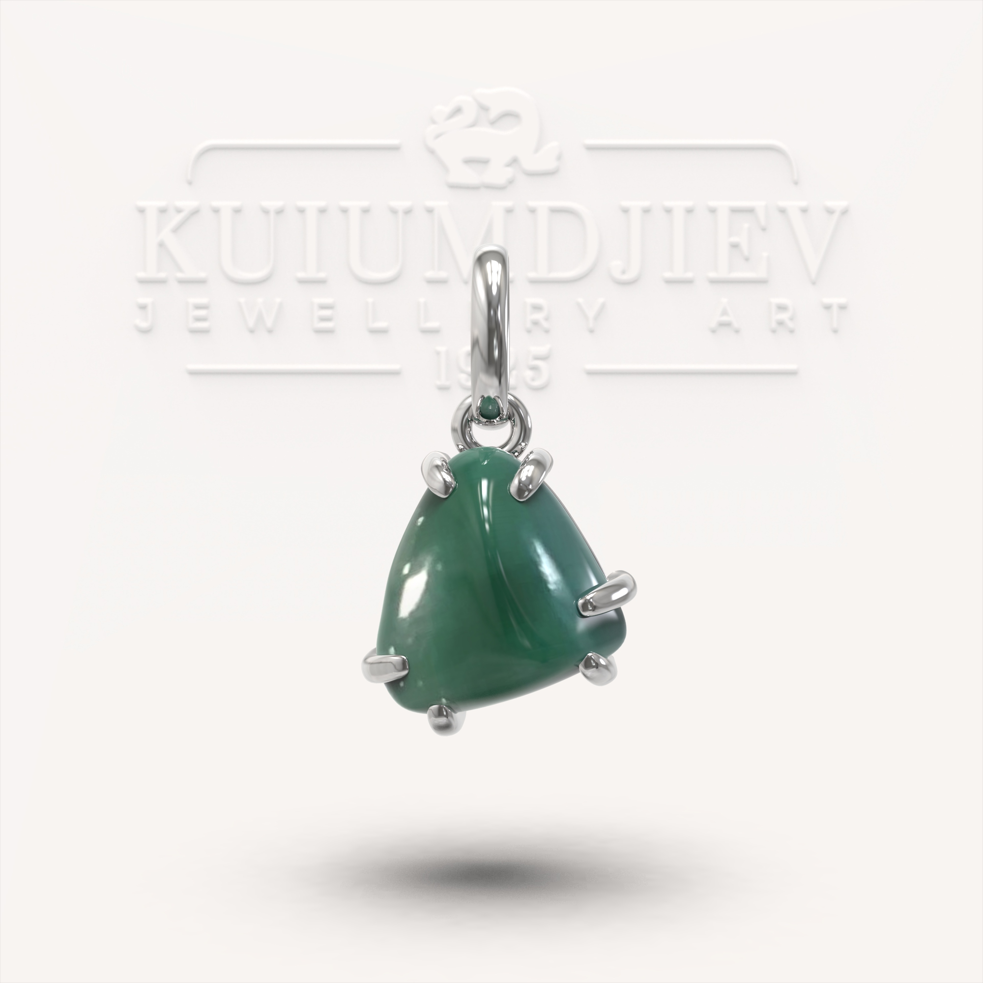 Медальон от бяло злато с нефаситиран изумруд | Kuiumdjiev Jewellery Art | Бижутерия Куюмджиев 1925 Медальон от бяло злато с нефаситиран изумруд