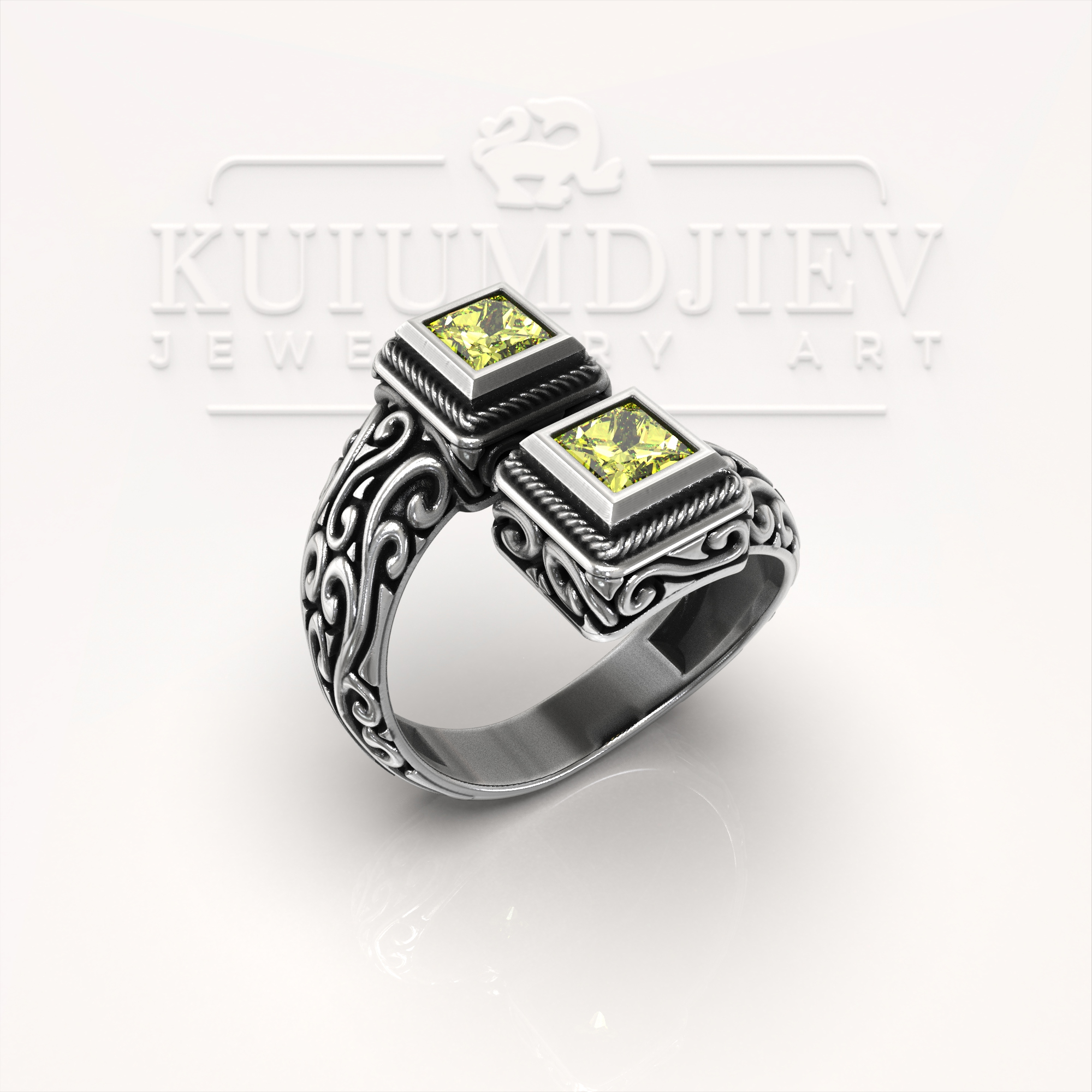 Open ring with synthetic peridots | Kuiumdjiev Jewellery Art | Бижутерия Куюмджиев 1925 Open ring with synthetic peridots