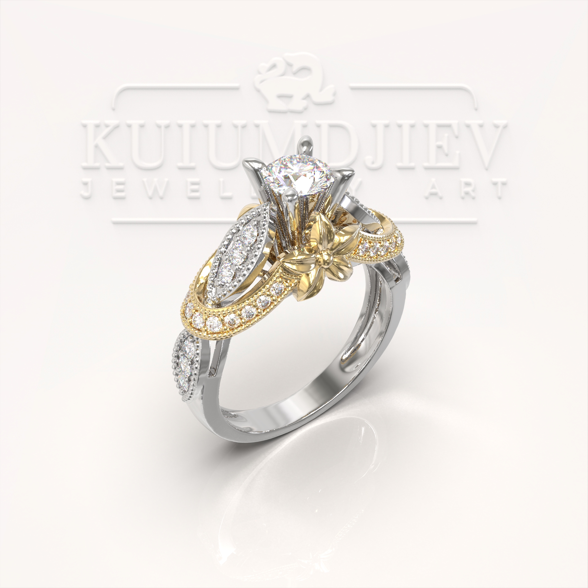 White stones gold engagement ring