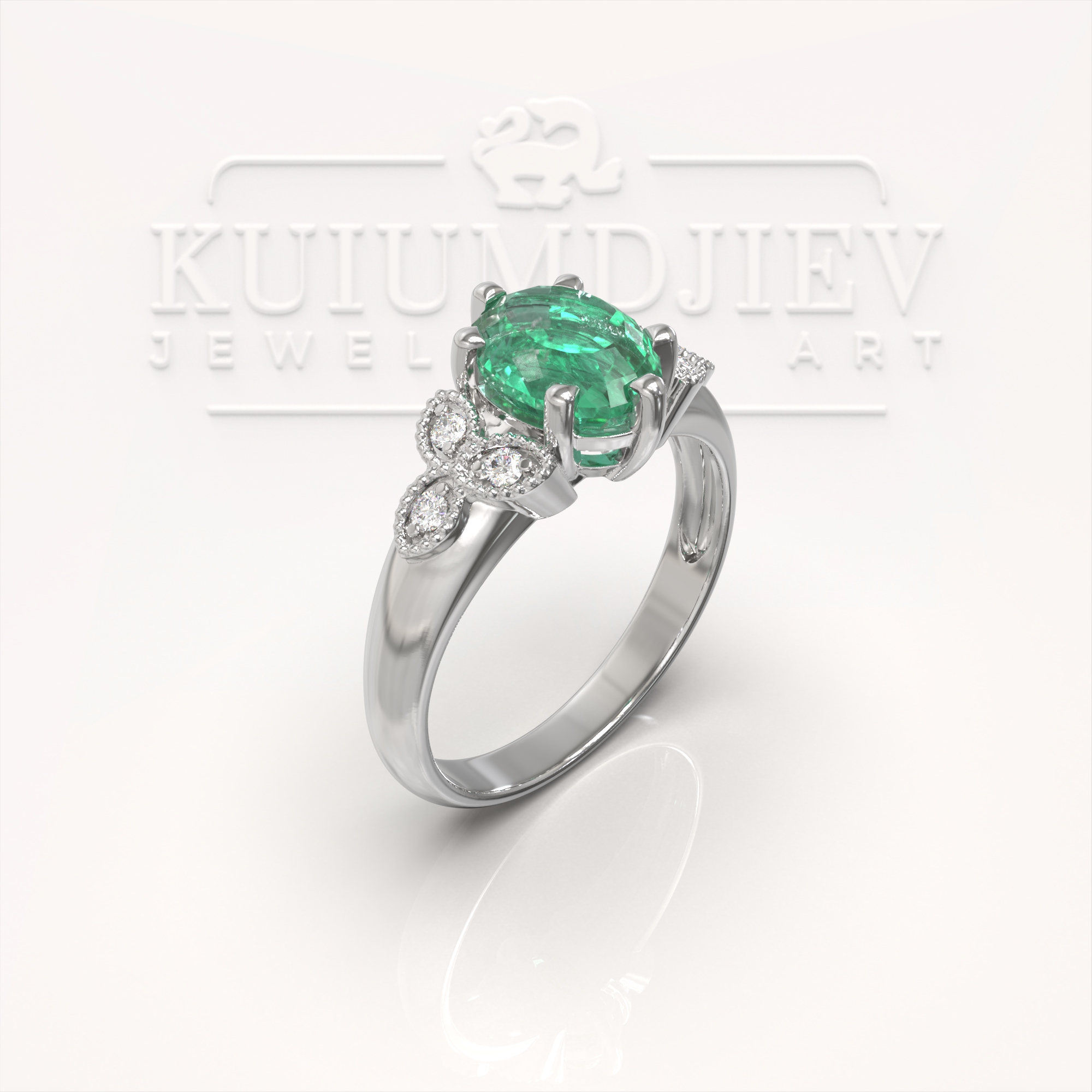 Emerald and Diamond Engagement Ring in 14K White Gold